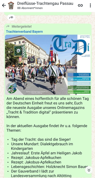 WhatsApp-Kanal des Dreiflüsse-Trachtengaues